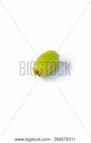Single Green Fruit Averrhoa Bilimbi Or \'belimbing Besi\' In Malay Word Isolated On White Background