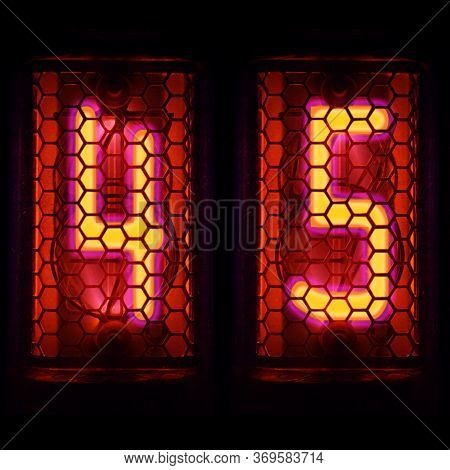 The Nixie Tube Indicator Of The Numbers Of Retro Style. Indicator Glow With A Magical Purple Fringin