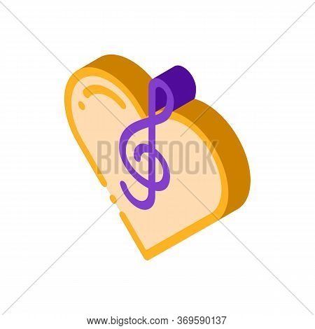 Treble Clef And Heart Song Element Vector Isometric Sign. Color Isolated Symbol Illustration