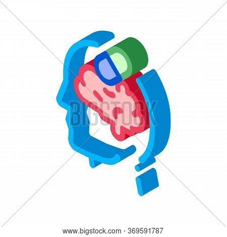 Pills Drugs Man Silhouette Headache Vector Isometric Sign. Color Isolated Symbol Illustration