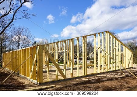 View Of A New Wooden Barn, Post And Beam Construction