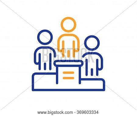 Business Podium Line Icon. Employee Nomination Sign. Teamwork Award Symbol. Colorful Thin Line Outli