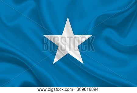 Somalia Country Flag On Wavy Silk Fabric Background Panorama