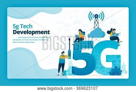 Vector Illustration Of Landing Page Of 5g Advance Technology For Developing And Managing Internet Ne