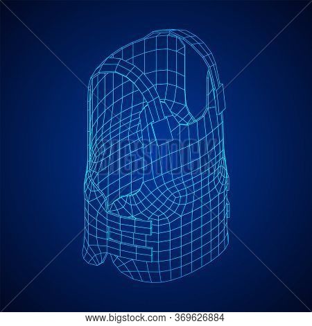 Police Flak Jacket Or Bulletproof Vest. Bullet Proof Concept. Wireframe Low Poly Mesh Vector Illustr