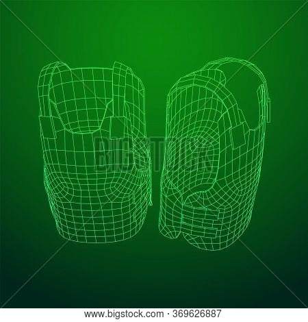 Police Flak Jacket Or Bulletproof Vest. Bullet Proof Concept. Wireframe Low Poly Mesh Vector Illustr