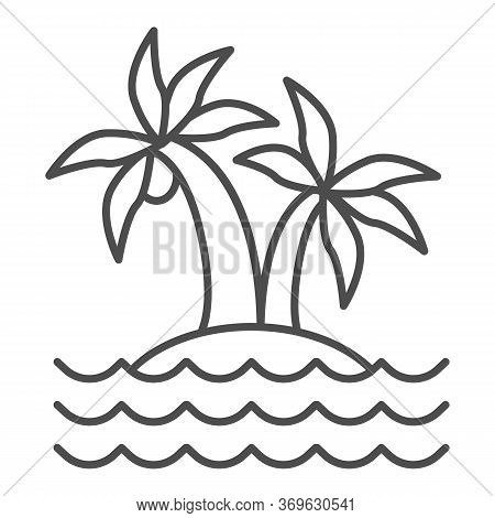 Island With Palm Trees Thin Line Icon, Beach Concept, Tropical Island Sign On White Background, Coco