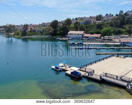 Aerial View Of Lake Mission Viejo, With Recreational Facilities, Surrounded By Private Residential A