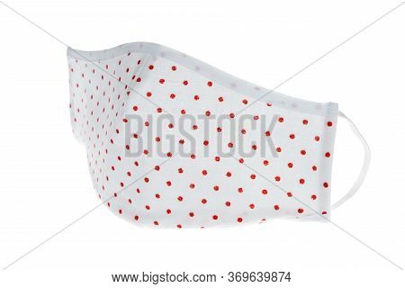 White Mask With Red Dots. Protective Face Mask. Corona Virus, Covit-19 Protection. Isolated On A Whi