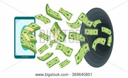 Mobile Expenses. Costs Of Internet And Telephony. Black Hole Money. Money From Phone Flies Into A Bl