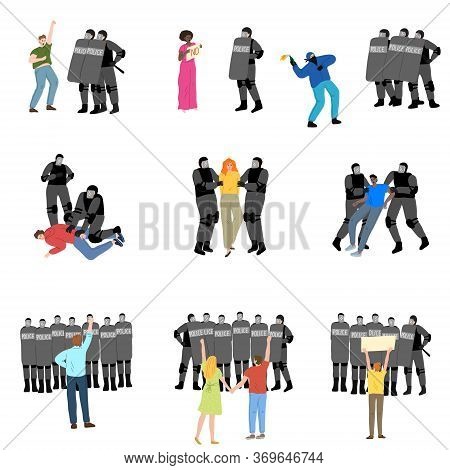 Eople Getting Police Resistance During Strikes For Human Rights Vector Illustration