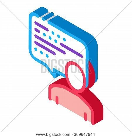 Man, Text In Quote Frame Icon Vector. Isometric Man, Text In Quote Frame Sign. Color Isolated Symbol