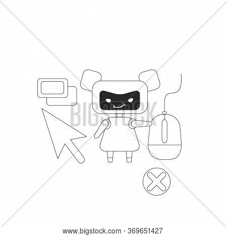 Click Bot Thin Line Concept Vector Illustration. Internet Marketing Fraud, Visitors Farming. Bad Rob