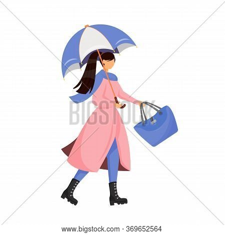 Woman With Umbrella Flat Color Vector Faceless Character. Female Fashion For Autumn Season. Person I