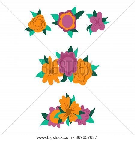 Set Of Simple Hand Drawn Vector Flowers For Dia De Los Muertos, Traditional Mexican Halloween Decora