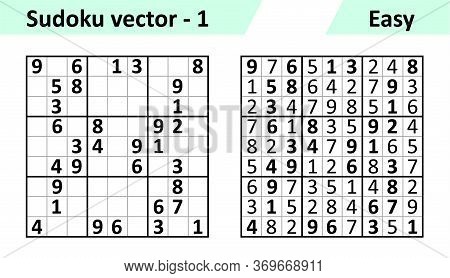 Sudoku Game With Answers. Simple Vector Design Set