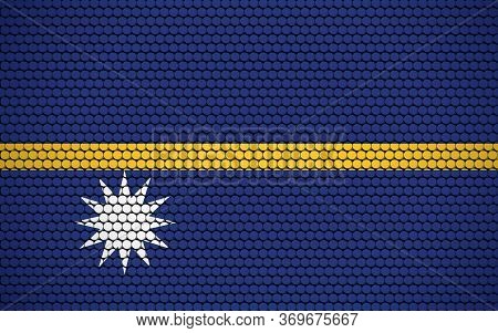 Abstract Flag Of Nauru Made Of Circles. Nauruan Flag Designed With Colored Dots Giving It A Modern A