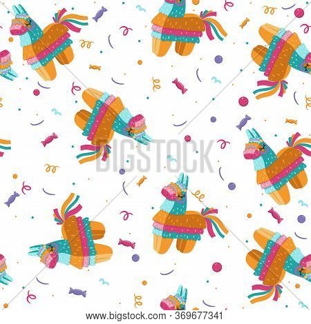 Seamless Pattern With Pinata On A White Background. Vector Image