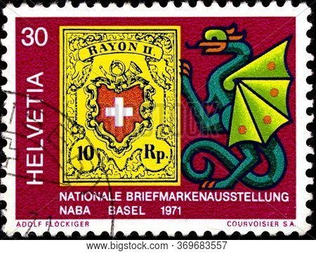 02 08 2020 Divnoe Stavropol Territory Russia The Postage Stamp Switzerland 1971 Years Events Stampex