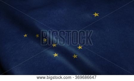 State Flag Of Alaska Waving In The Wind. 3d Rendering
