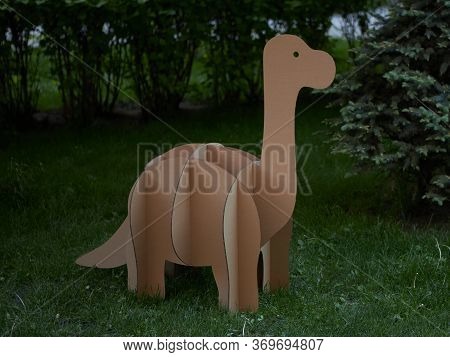 Dinosaur Brontosaurus Made Of Cardboard. Idea For The Birthday Party, Dino Party Or Photo Session