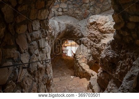 Hararit, Israel, May 30, 2020 : Steps Leading Down To The Main Hall Of The Monastery Of Lavra Netof 