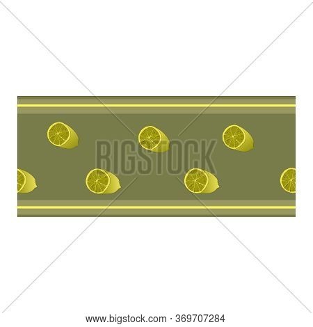 Seamless Border, An Ornament With Painted Lime Green Citrus Fruits On A Gray-green Background.