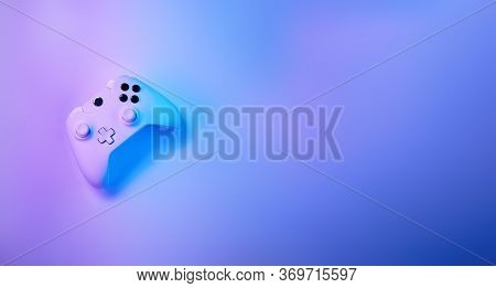 Gamepad In Violet Snd Blue Neon Colors. Gamer Concept.