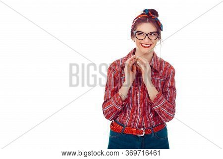 Young Sly Woman Holding Hands Together Spinning Intrigues And Looking Cunning. Closeup Portrait Of A