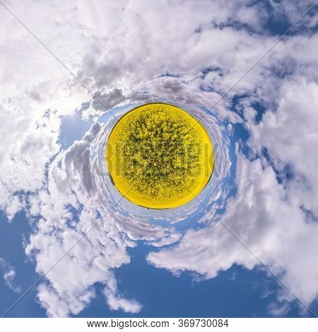 Little Planet Transformation Of Spherical Panorama 360 Degrees. Spherical Abstract Aerial View In Ra