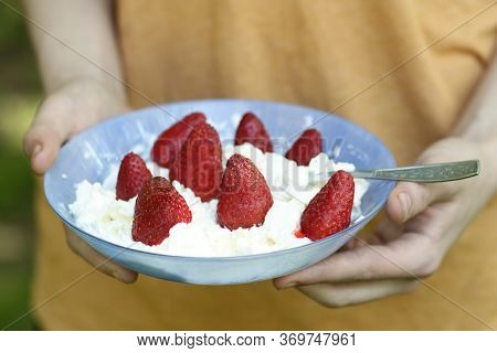 Healthy Breakfast - Cottage Cheese Curd With Fruit Strawberry
