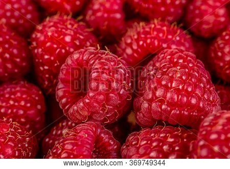 Fresh And Sweet Raspberries Background.summer Healthy Food.texture Blueberry Berries Close Up