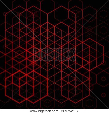 Abstract Red Grid Hexgonal Pattern On Dark Background