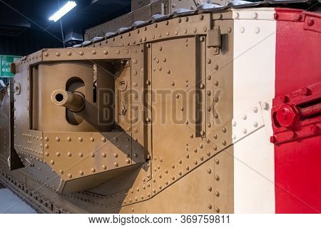 Bovington.dorset.united Kingdom.february 9th 2020.a World War One Tank Is On Display At The Tank Mus