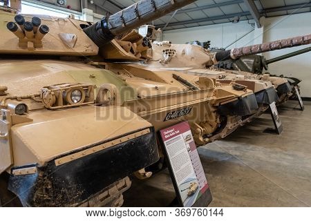 Bovington.dorset.united Kingdom.february 9th 2020.a Row Of Challenger Tanks Is On Display At The Tan