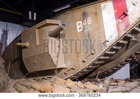 Bovington.dorset.united Kingdom.february 9th 2020.a World War One Tank Is On Display At The Tank Mus