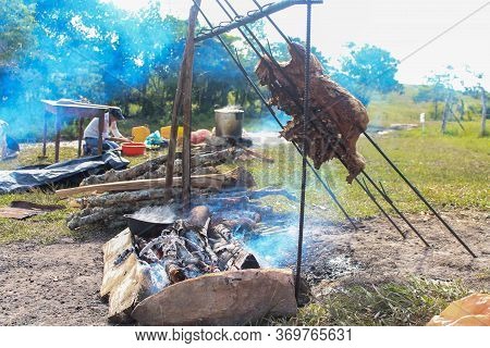 Meat A La Llanera, Typical Steak Cooking Very Particular To Find Them In The Regions Of Santander An