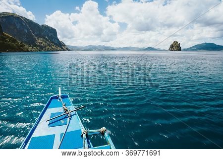 Island Hopping Tour Boat Hover Over Blue Ocean Between Exotic Islands On Excursion Trip Exploring Ba