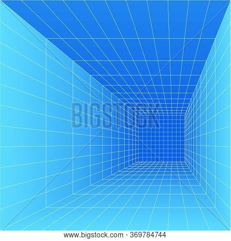 Vector Of Perspective Architectural Background In Blue Color With Gradients.