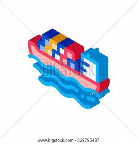 Cargo Ship At Sea Icon Vector. Isometric Cargo Ship At Sea Sign. Color Isolated Symbol Illustration