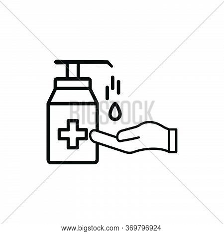 Washing Hand With Sanitizer Liquid Soap Vector Line Icon. Design Template Vector