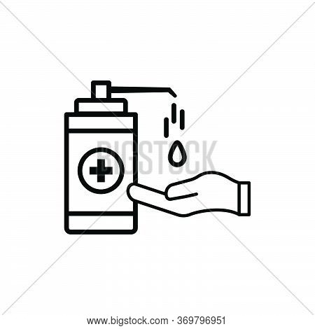 Washing Hand With Sanitizer Liquid Soap Vector Line Icon. Design Template Vector