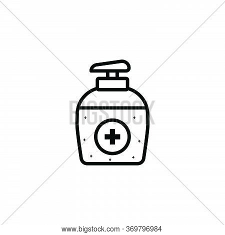 Washing Hand With Sanitizer Liquid Soap Vector Line Icon