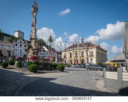 Weitra/lower Austria - August 2019: City Hall Of The Historic Town Weitra In The Waldviertel Region 