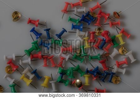 Colorful Pushpin With Gray Background, Office Tools