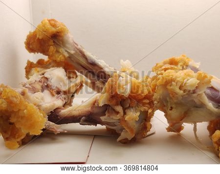 Chicken Bones Close-up, Food Scraps. Close-up Of Chicken Bones.