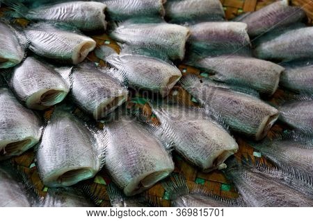 Snake Skin Gourami Or Salid Fish In The Market. Thailand Culture Food Preservation.