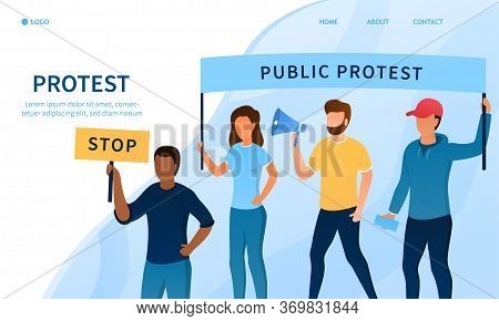 Protest Concept. Group Of People On The Street With Banners. The Struggle For Human Rights. Workers 