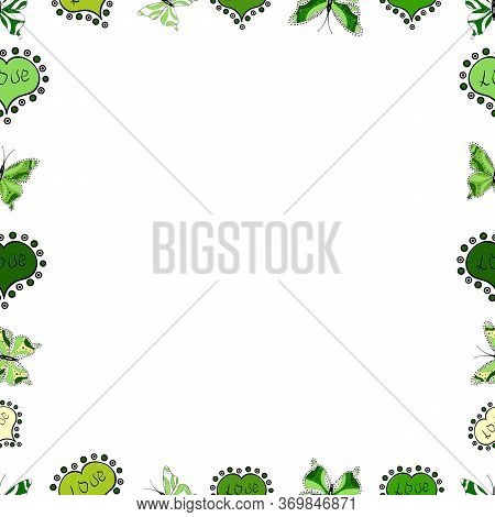 Vector Element Template. Illustration In Black, Green And White Colors. Frame Doodle.