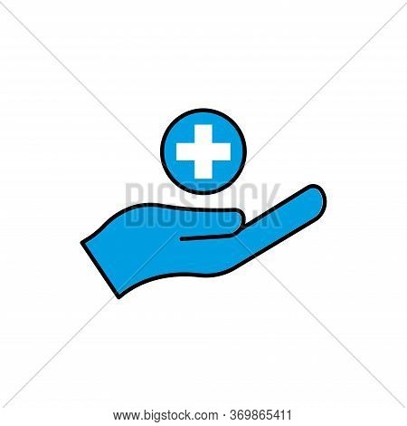 Hospital And Hand Symbol. Design Vector